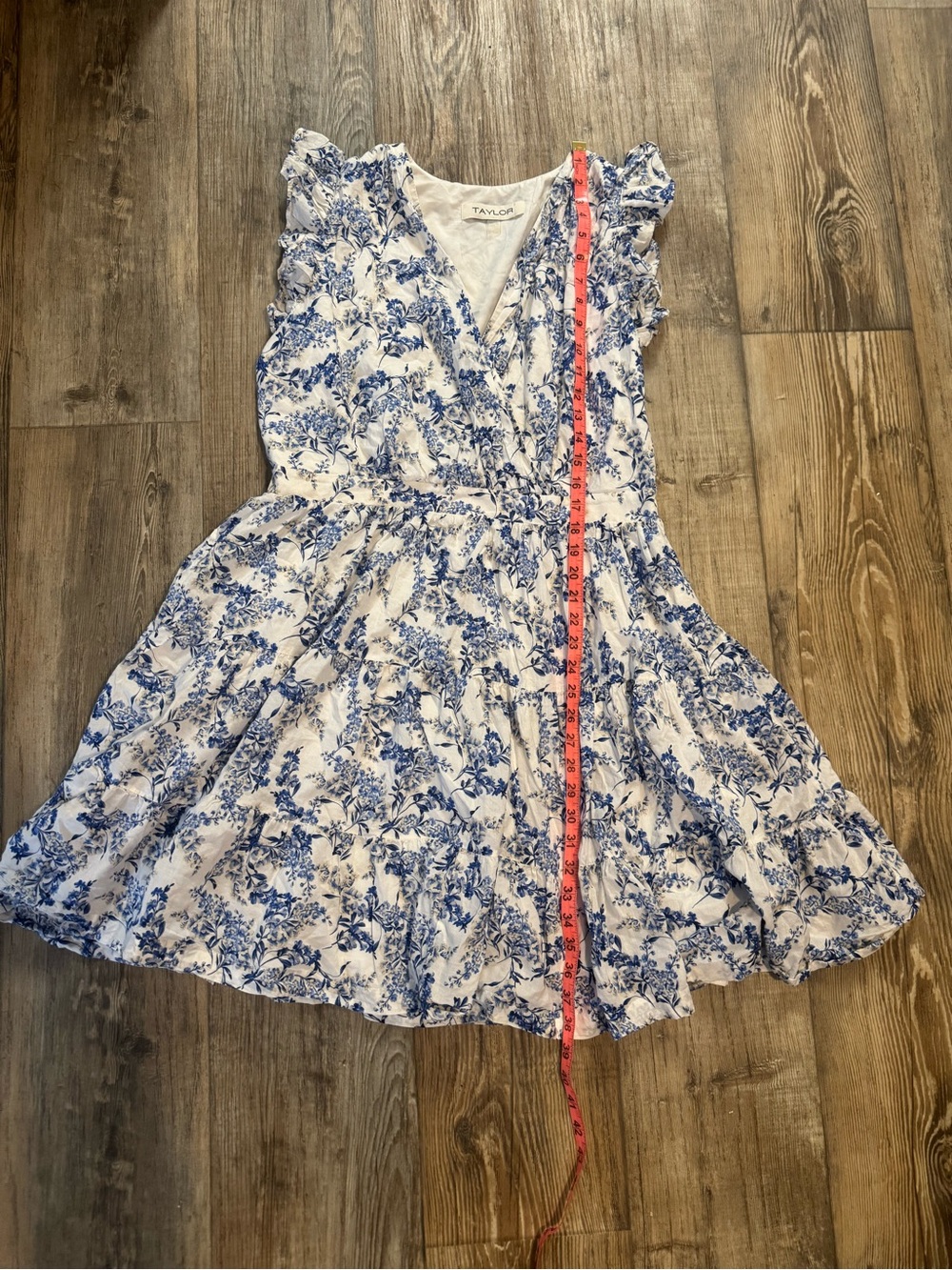 Taylor Blue & White Floral Dress 100% Cotton - Picture 7 of 8